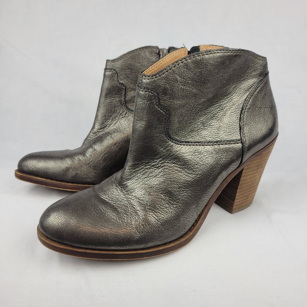 Lucky Brand Ankle Boots Booties 10M Metallic Leather Upper Western